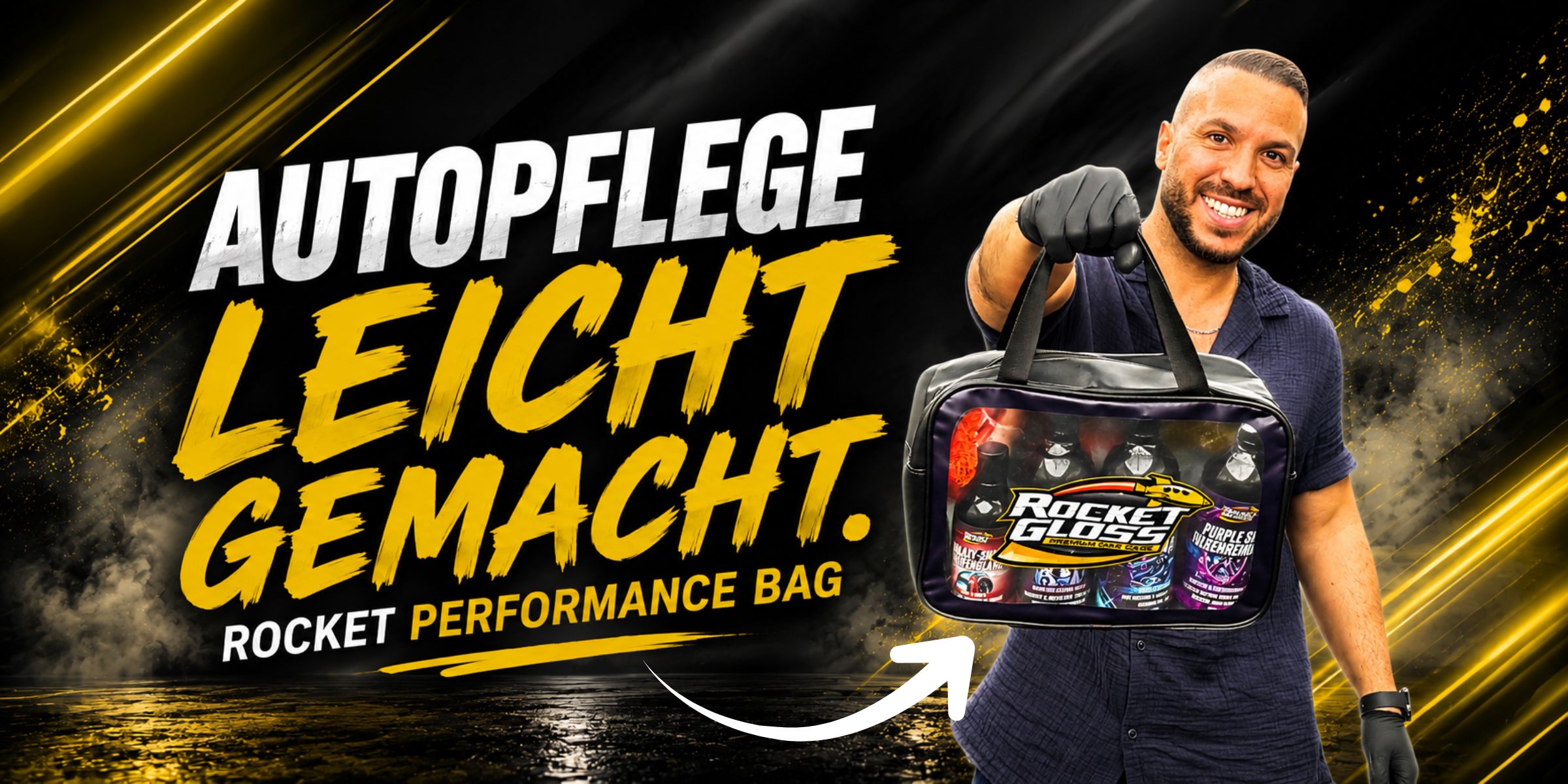 Rocket Performance Bag Autopflege-Set mit Gründer Ernie – All-in-One Premium Autopflege für Innen- und Außenreinigung, Lackpflege und Fahrzeugpflege leicht gemacht.