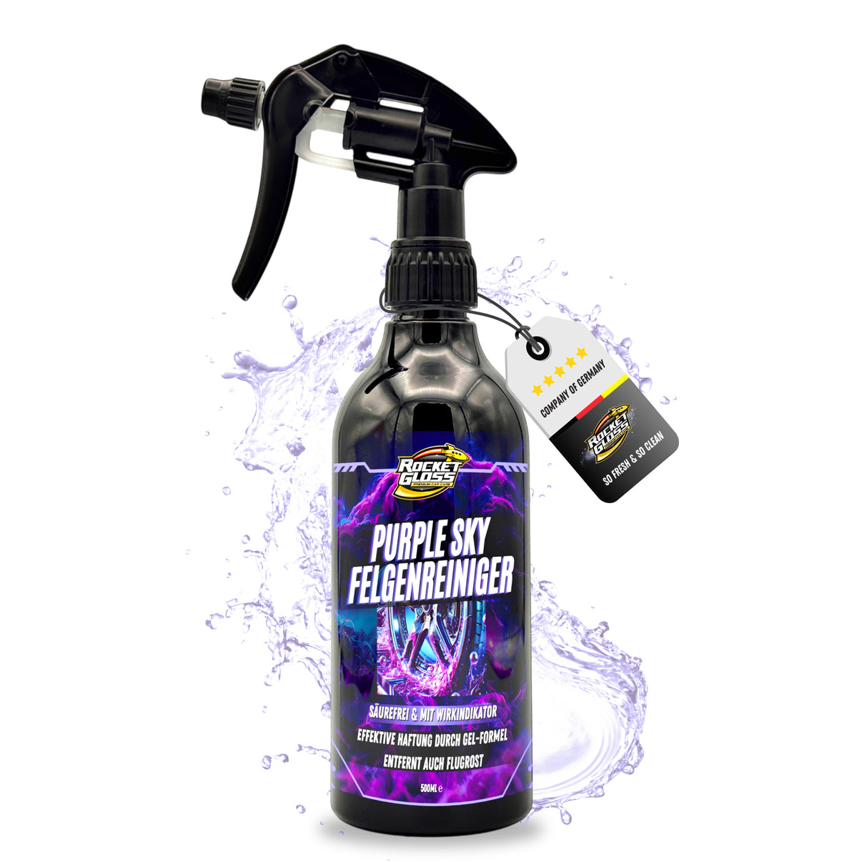 Rocket Gloss Purple Sky Felgenreiniger entfernt Bremsstaub und Straßenschmutz schonend von schwarzen Alufelgen