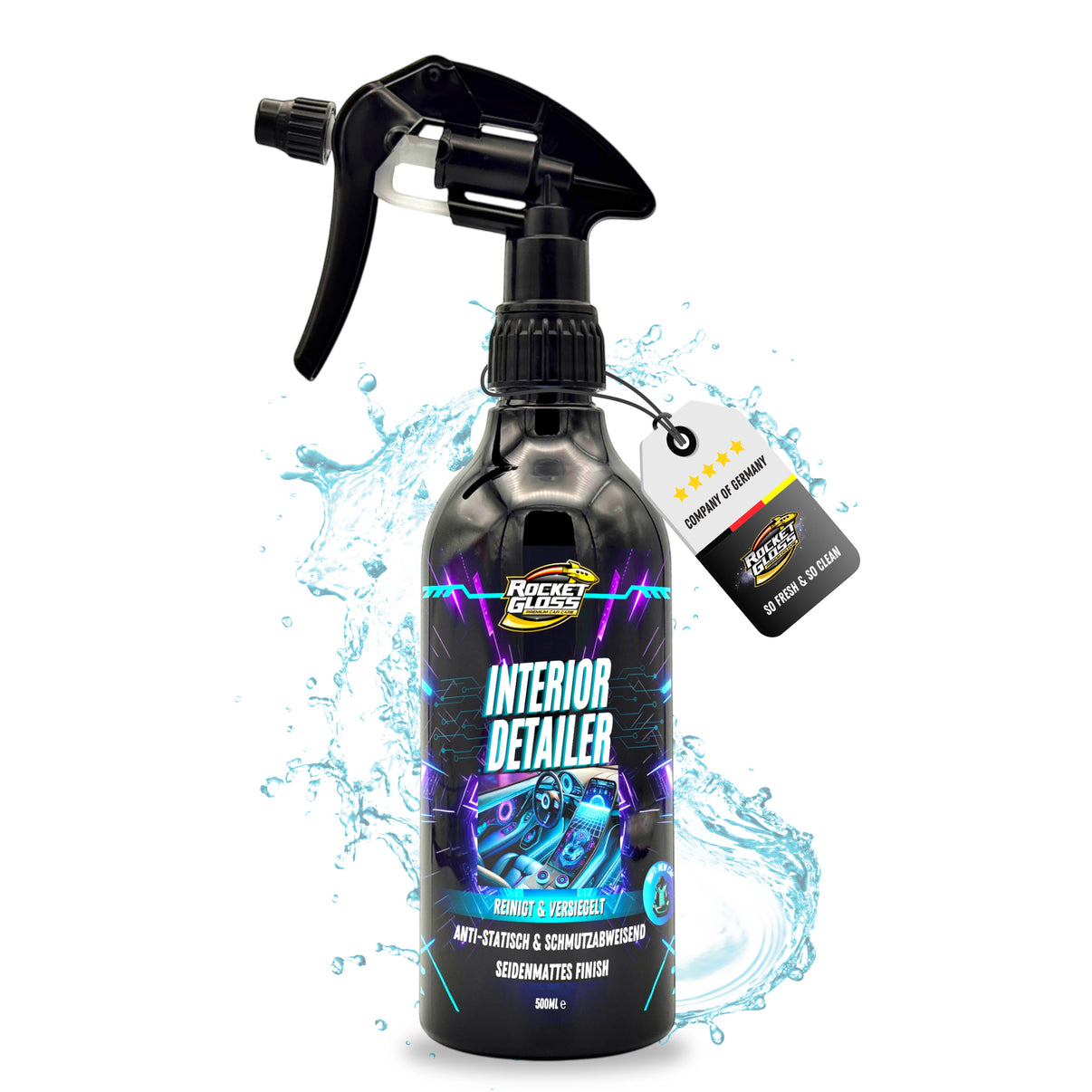 Rocket Gloss Interior Detailer reinigt und versiegelt Kunststoffoberflächen im Auto mit seidenmattem Finish